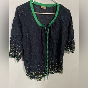 Canda Women’s Size Small Navy W/Dots Blouse
